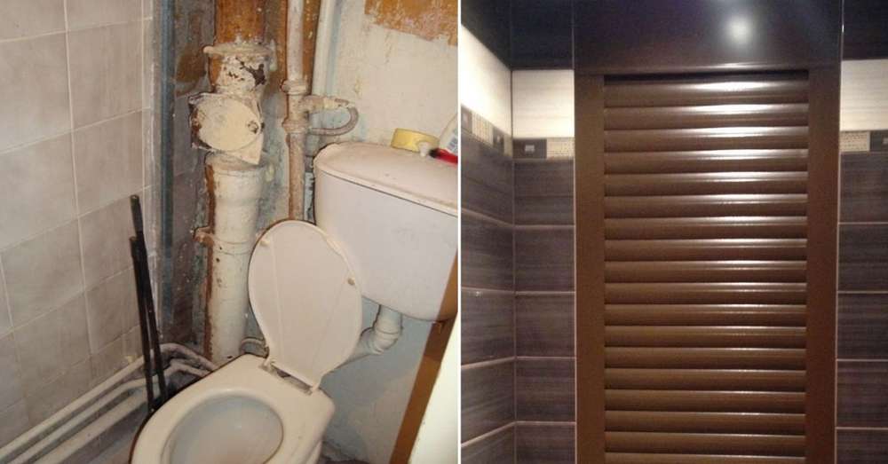 Aby rúry na toalete neboli nápadné, premenili ich na dekoráciu /  kúpeľňa