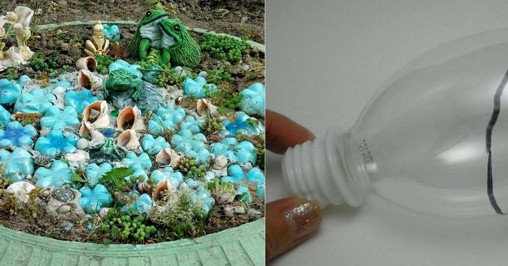 Odetnij dno plastikowej butelki, dzięki czemu możesz udekorować swój ulubiony ogród! /  Domek