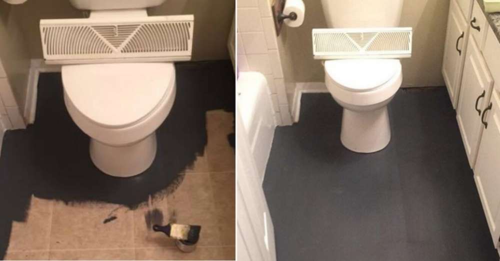 Ona maľovala podlahu čiernym náterom, aby maskovala škaredé dlaždice ... Ukázalo sa, že je to skutočné majstrovské dielo! /  kúpeľňa